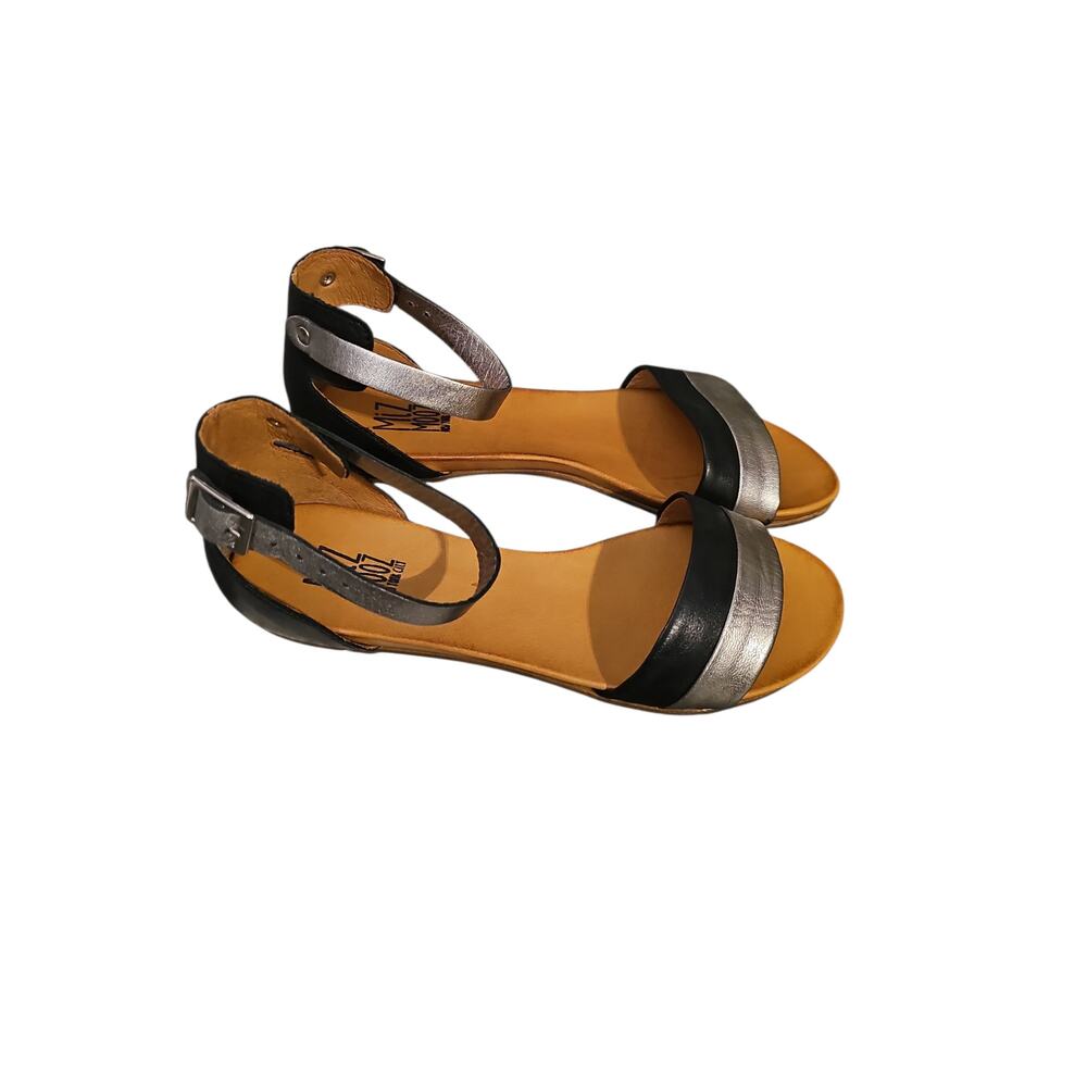 Miz Mooz 40 Atlantic Black Silver Metallic Leather Ankle Strap Flat Sandal 9 new - Picture 5 of 9